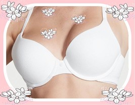 38DD White Ribbed Cotton Victorias Secret Perfect Shape Full Coverage PU... - £31.44 GBP