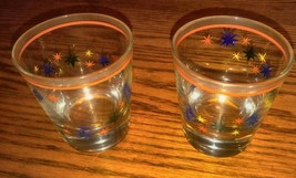 Vintage Set Pair Clear Glass Tumbler Highball Whiskey Glasses Multi Colo... - £15.97 GBP