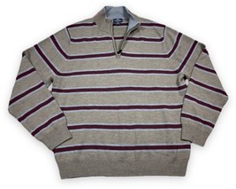 Brooks Brothers 346 Mens 1/4 Zip Sweater Striped Fine Merino Wool Tan/Burgundy - £22.19 GBP