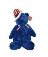 Ty Beanie Buddies SAM Bear Blue Plush Uncle Sam Hat Patriotic 4th July 15&quot; - $317.94 MXN