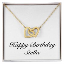 Happy Birthday Stella - 18K Yellow Gold Finish Interlocking Hearts Necklace Pers - £55.90 GBP