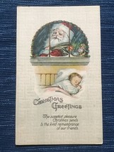688A~ Vintage Postcard Christmas Greetings Child Baby Sleeping Santa Cla... - £3.92 GBP