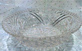 Vintage EAPG &#39;Stars &amp; Bars&#39; Clear Pressed Glass Serving Bowl w/ Scalloped Rim - £13.54 GBP