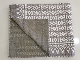Traditional Jaipur Block Printed Fabric Kantha Quilt Blanket Indian Bedspread In - £67.93 GBP