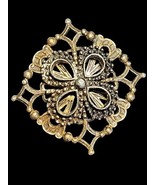 Vintage Antiqued Gold Tone HEDY Snowflake Design Brooch Pin - $24.13