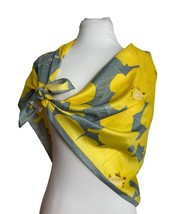 Bright Yellow Gray Flowers Floral Square Scarf 37&quot; X 35&quot; Large - £9.46 GBP
