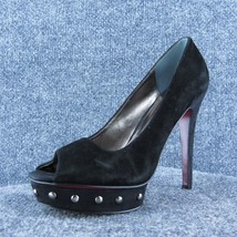 Paris Hilton Sashay Women Peep Toe Heel Shoes Black Leather Size 7.5 Medium - £19.78 GBP