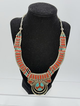 Turquoise Red Coral Gemstone Necklace Tibetan  Nepali Jewelry Women Silver Triba - £59.15 GBP