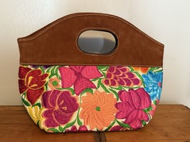 Embroidered Colorful Pink Multicolor Floral Flowers Purse Bag Suede Tape... - $512.39 MXN