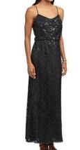 Womens Dress Evening Gown Party Formal Chaps Sequin Maxi Black Chiffon $150-  14 - £55.39 GBP