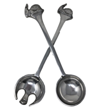 Pewter Bunny Rabbit Salad Serving Fork and Spoon 13&quot; Easter Server New O... - $24.99