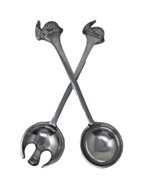 Pewter Bunny Rabbit Salad Serving Fork and Spoon 13&quot; Easter Server New O... - £19.97 GBP