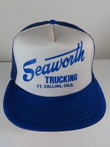 VTG Seaworth Trucking Fort Collins Colorado Blue White Snapback Trucker Hat RARE - £18.10 GBP