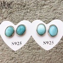 2pairs  Approx 6*8mm natural larimar stud  earrings  oval shape simple design ea - £20.28 GBP