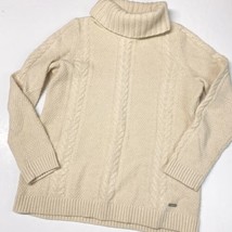 Eddie Bauer Cable Knit Sweater Sz Large Lambswool Blend Beige Turtleneck... - $31.99