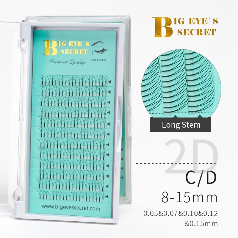 Es 1 tray long stem russian volume lashes extensions 2d 0 15mm 8 15mm thickness premade thumb200