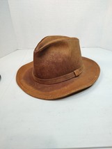 Vtg Brown Henschel Leather Cowboy Fedora Hat Indiana Jones Med St.Louis Mo. USA - $37.39