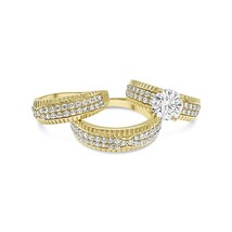 14k Gold Trio Wedding Ring Band Set His Her Bridal Engagement - £632.20 GBP