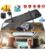 4K WiFi Dash Cam 12&quot; Voice Control Car Rear View Backup Dual Camera Mirr... - £117.46 GBP