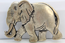 Walking Elephant Brooch Pin Antiqued Silver Plated 1980&#39;s Vintage - £8.39 GBP