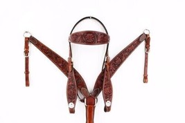 Western Mahogany Leather Headstall Hand Carved Bridle Set for... - £58.65 GBP