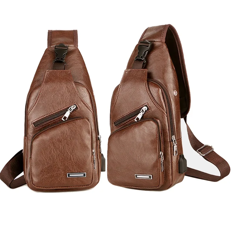 Men&#39;s Crossbody Bags Men&#39;s USB Chest Bag Designer Messenger bag Leather ... - $19.81