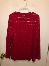 NEW Lands End Womens SZ Large 14-16 Metallic Silver Star Red Long Sleeve... - £9.28 GBP