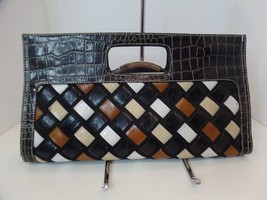 Unbranded Weaved Look Black, Brown White &amp; Tan Clutch Handbag Man Made M... - $24.75