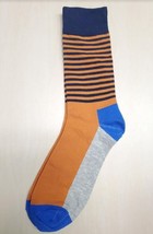 Orange Navy Blue Stripe Socks Novelty Unisex 6-12 Crazy Fun SF24 - £6.26 GBP