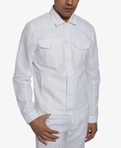 Sean John Men&#39;s Linen/Cotton Trucker Jacket in White-Size Medium - $71.99
