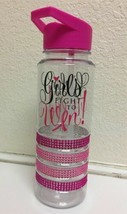 BRAND NEW &quot;GIRLS FIGHT TO WIN!&quot; PINK PRINTED RHINESTONE WATER BOTTLE - £9.64 GBP