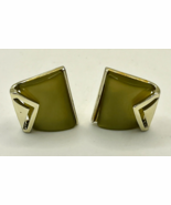 Vintage Charel Clip on Goldtone Earrings. Vintage Plastic. Shiny Mod Green. - $10.99