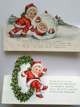 Christmas Postcard Lot Of 2 Diecut Whitney Child Santa Rolling In Giant Snowball - £29.49 GBP