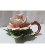Antique Capodimonte PINK ROSE CANDLE HOLDER Figurine Handle Candlestick ... - £27.56 GBP