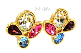 Vintage Swarovski Crystal Earrings With Multi Color Abstract Design Signed SAL - £23.92 GBP