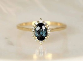 Natural Teal Sapphire Ring,14k Yellow Gold Plated Ring Wedding Gift For Women - £170.28 GBP