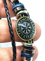 Vegvisir Rune Compass Bracelet Cuff Bronzed Leather Icelandic Sons of Ragnar - £3.57 GBP