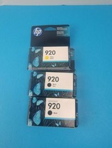 SET of 3 New Genuine Factory Sealed OEM HP 920 Ink Cartridges  black yellow  - £15.74 GBP