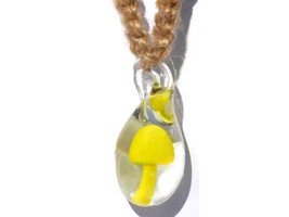 Yellow Mushroom in Murano glass pendant on Hemp Choker Necklace - £21.67 GBP