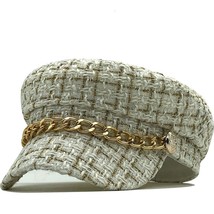 New women hats tweed plaid newsboy caps chain flat top visor cap vintage plaid military thumb200