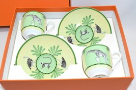 Hermes Africa Mocha Cup And Saucer 2 Set Green Espresso Coffee Animals - £328.48 GBP