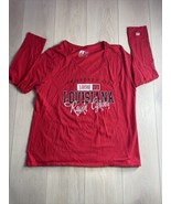 Ragin Cajuns Louisiana Women’s Russell V-Neck Long Sleeve T-Shirt Tee Red - £6.27 GBP