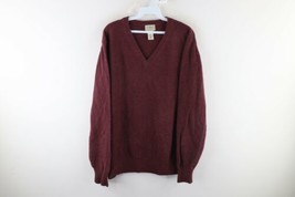 Vintage LL Bean Mens Large Lambswool Knit Long Sleeve V-Neck Sweater Maroon - £55.22 GBP