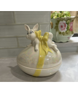 VINTAGE 1973 Egg Shaped Ceramic Trinket Candy Dish With Yellow Bow &amp; Rabbit - $31.94 CAD