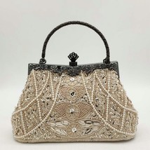 Boutique De FGG Vintage Chinese Style Champagne Women Beaded Evening Purses Wedd - £44.06 GBP