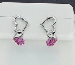 1Ct Round Cut Lab Created Ruby Heart Knot Dangle Earrings 14k White Gold Plated - £111.90 GBP