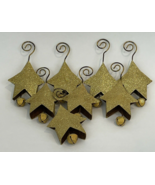 Vintage Gold Glitter Metal Jingle Bell Star Christmas Ornaments  6&quot; Lot 8 - $24.00