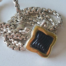 David Yurman Onyx Quatrefoil Sterling Silver &amp; Gold Pendant Necklace 16in - $544.50