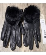 Large Aqua Rabbit Fur Pom-Pom Leather Tech Gloves BNWTS $88.00 - $47.95 CAD