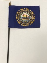 New New Hampshire State Mini Desk Flag - Black Wood Stick Gold Top 4” X 6” - £6.41 GBP